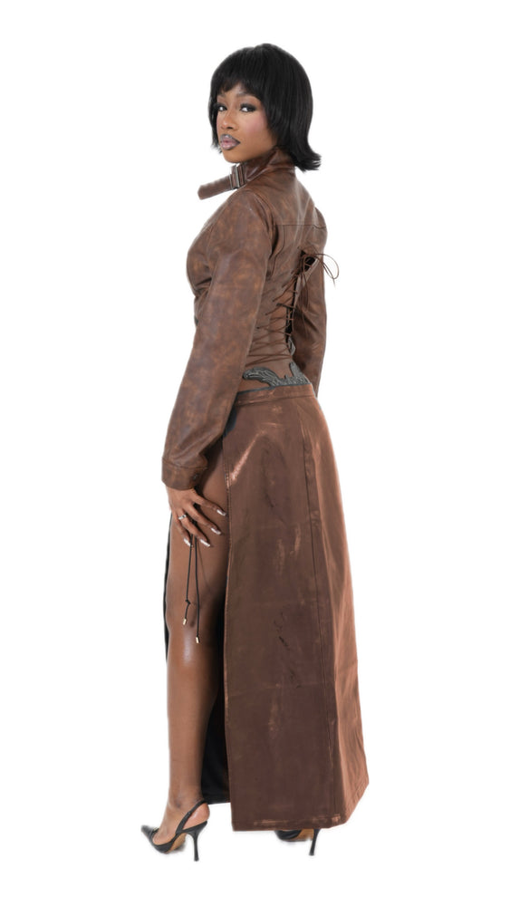 
                  
                    COCKY MAXI SKIRT (BROWN LEATHER)
                  
                